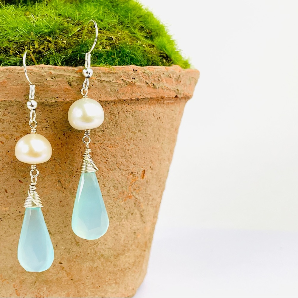 Large Chalcedony Freshwater Pearl Earrings